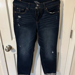 Time and Tru Women's Distressed Dark Blue Cropped Jeans